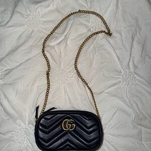 Gucci Black Chevron Crossbody Bag with Gold Chain